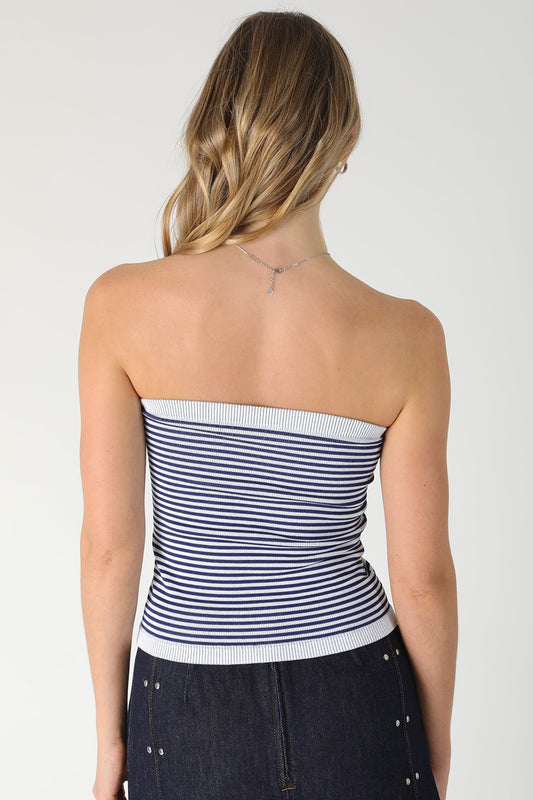 Coastal Stripe Tube Top: Navy/White