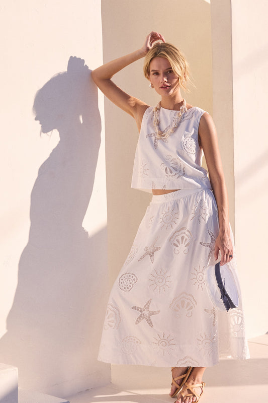 Seas the Day Embroidered Skirt