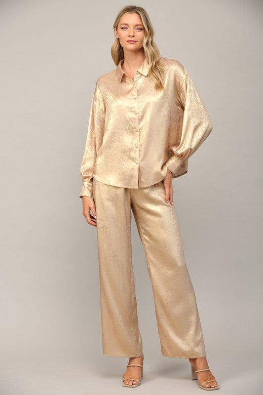metallic holiday pants elastic waist