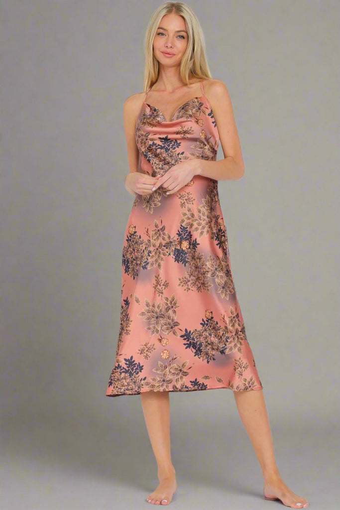 FLORAL COWL NECK DRESS