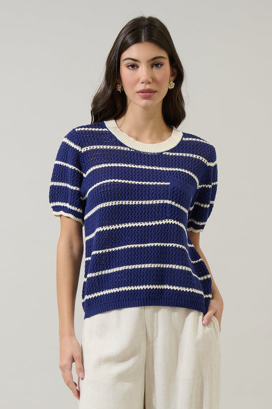 Seaside Stripe Crochet Top - Charley's Boutique