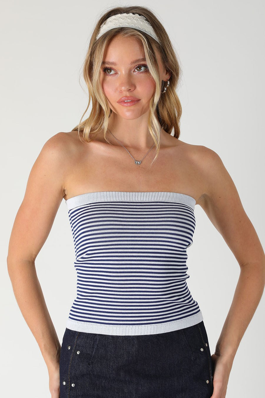 Coastal Stripe Tube Top: Navy/White