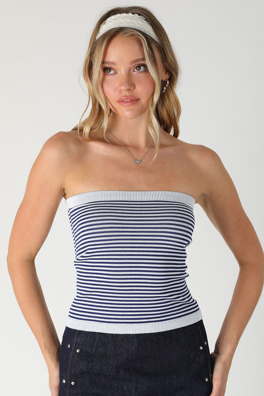 Coastal Stripe Tube Top: Navy/White