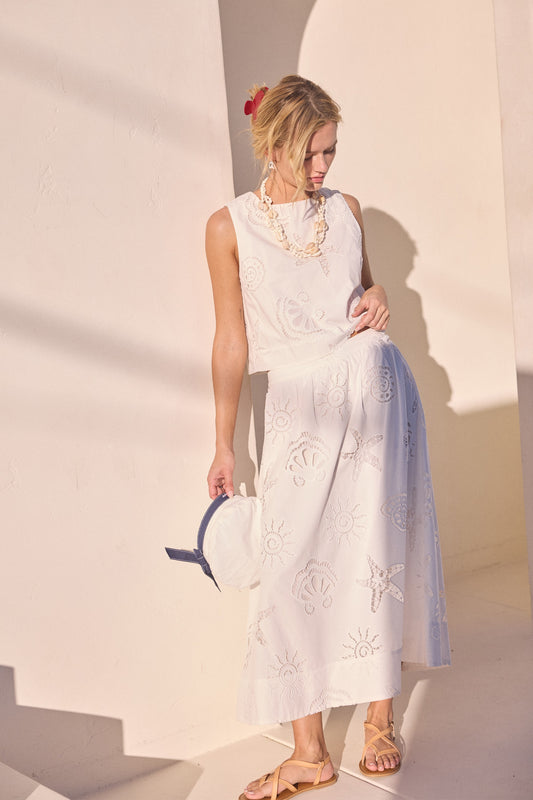 Seas the Day Embroidered Skirt