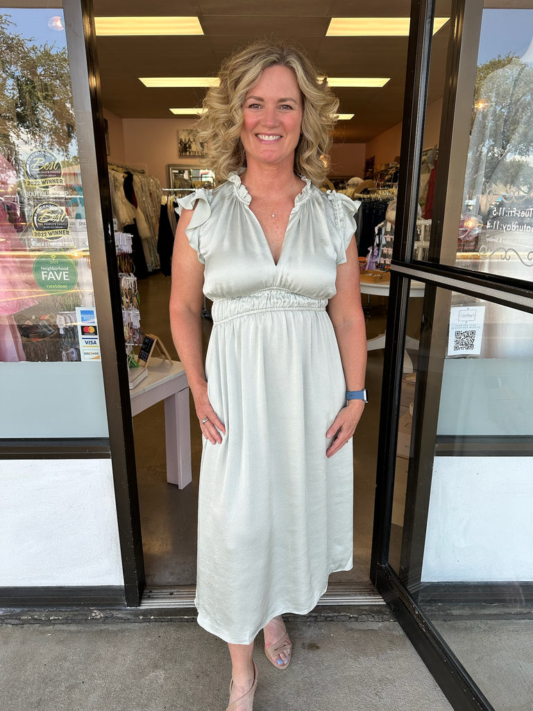 silver sage midi dress short sleeve
