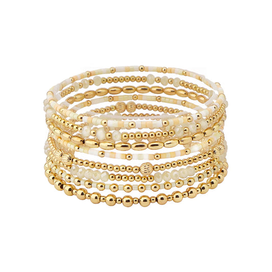 Seed Bead and Crystal Stretch Bracelet Set - Charley's Boutique