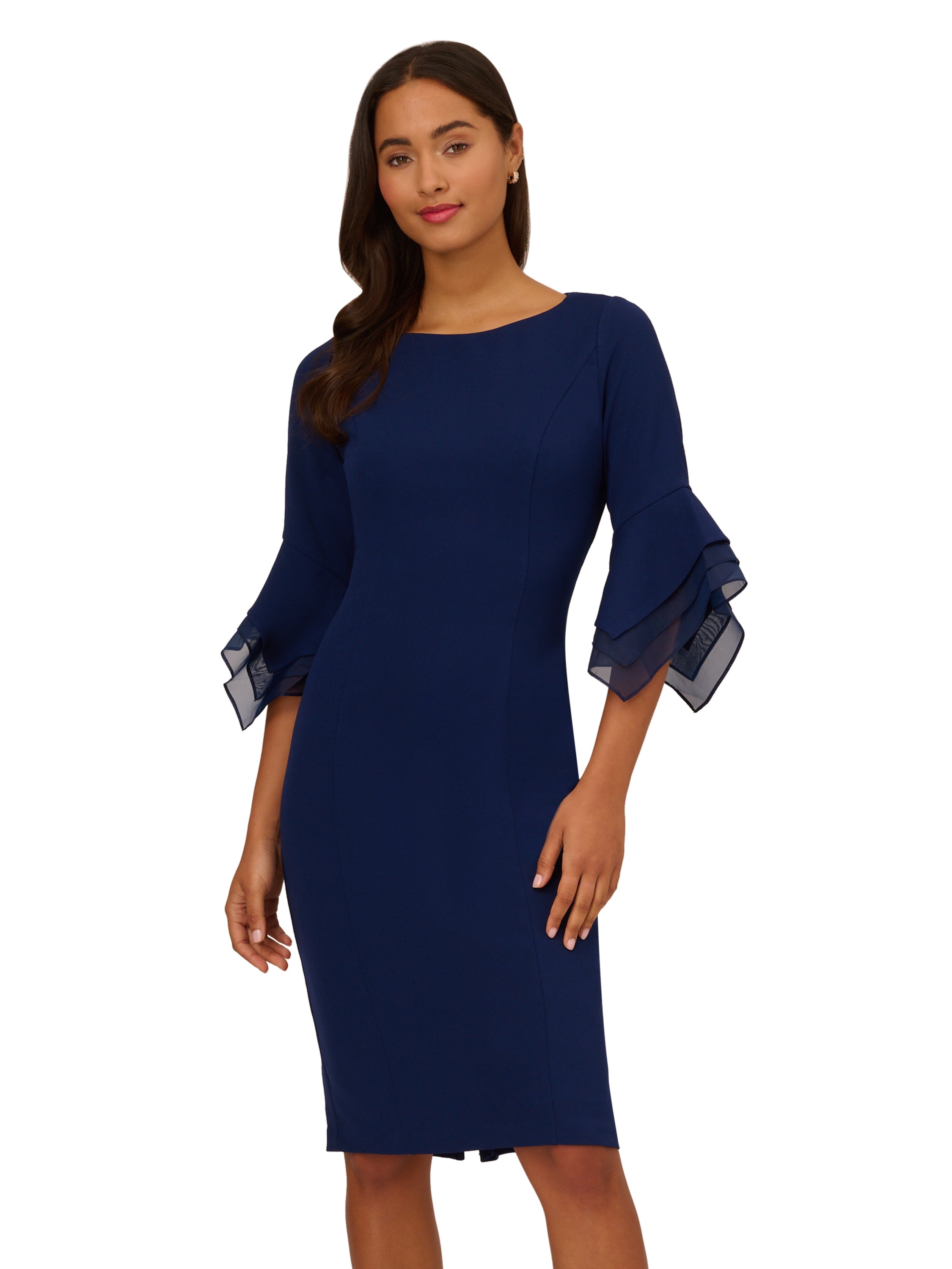 【海外限定】AdriannaPapell ドレス☆Knit Crepe Tiered Knee Le Adrianna Papell: Knit Crepe Tiered Sleeve Dress | Charley's