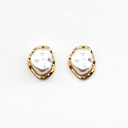 Freshwater Pearl Gold Color Stud Earrings - Charley's Boutique