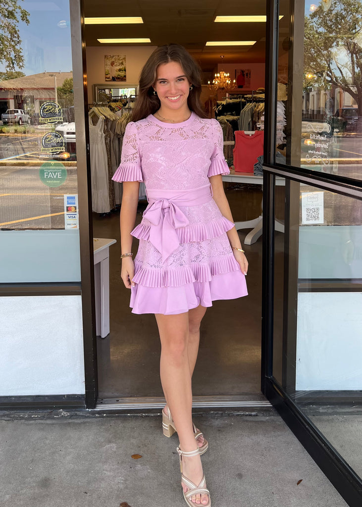 lilac short sleeve ruffle mini special occasion