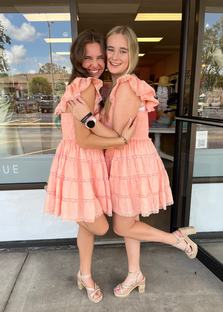 Peaches & Cream Eyelet Mini Dress