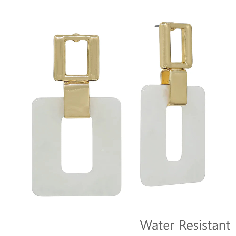 White Open Square Earrings 2"