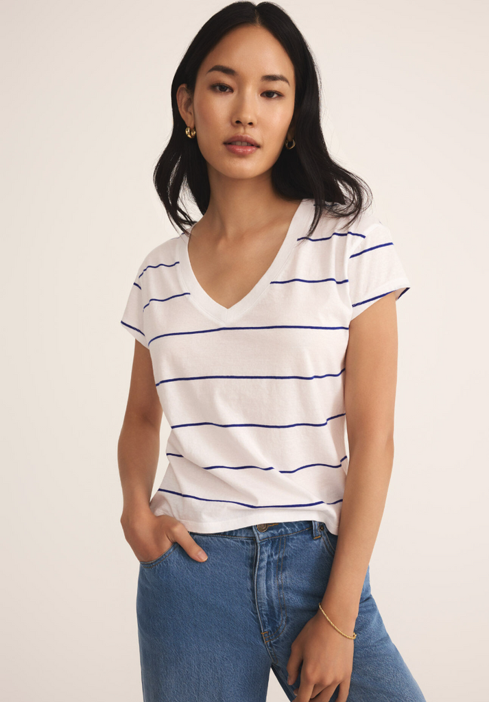 striped v-neck tee