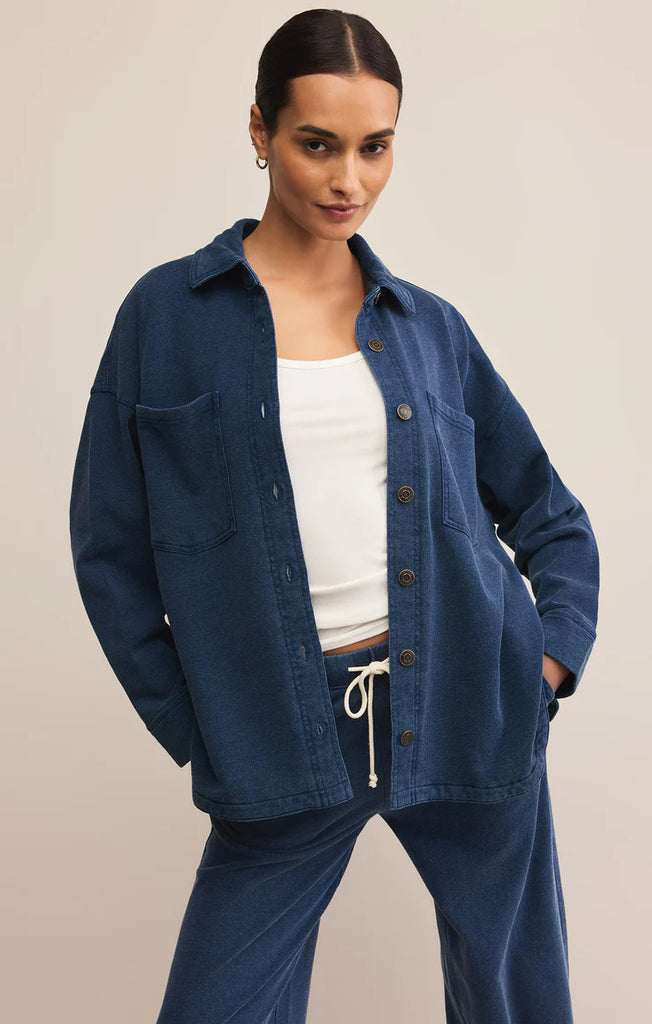 relaxed fit french terry jacket in indigo color bestseller