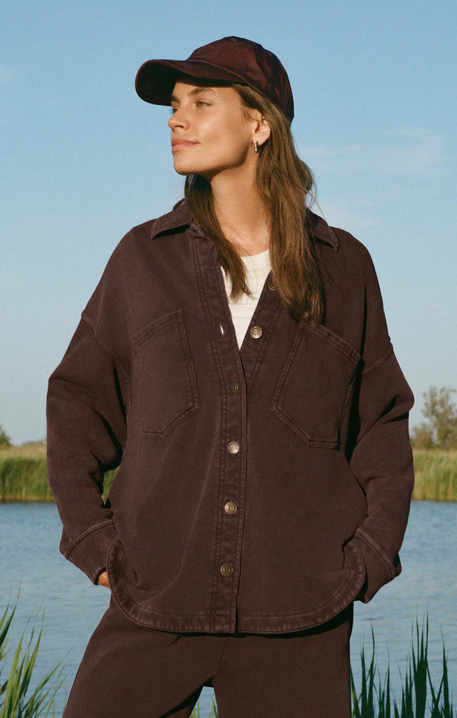 Chocolate Cherry colored knit terry jacket