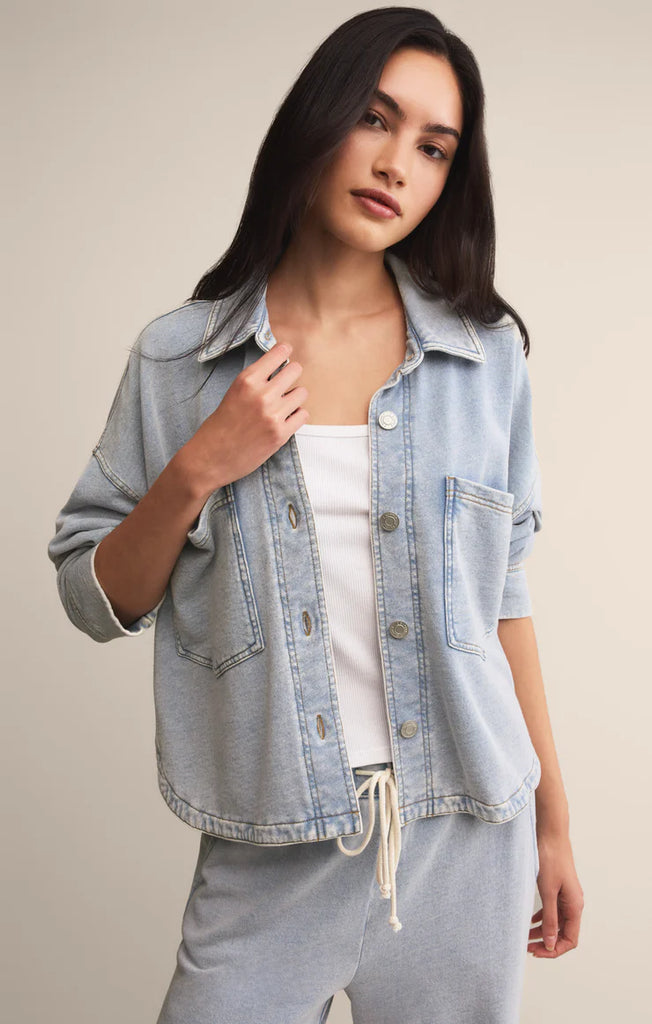 crop knit denim jacket light wash