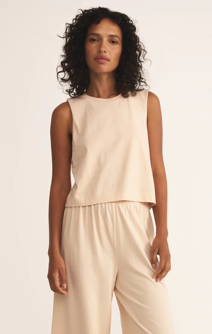 サルセーション Knitted Tank Top XL SALSATION SAND CHEVRON TEXTURED OPEN MESH KNITTED TANK ST-24034