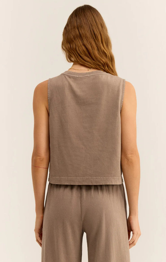 Cotton jersey v neck tank iced coffee color