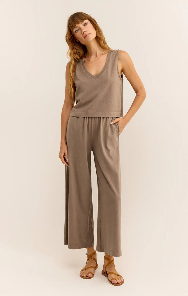 Cotton jersey v neck tank iced coffee color