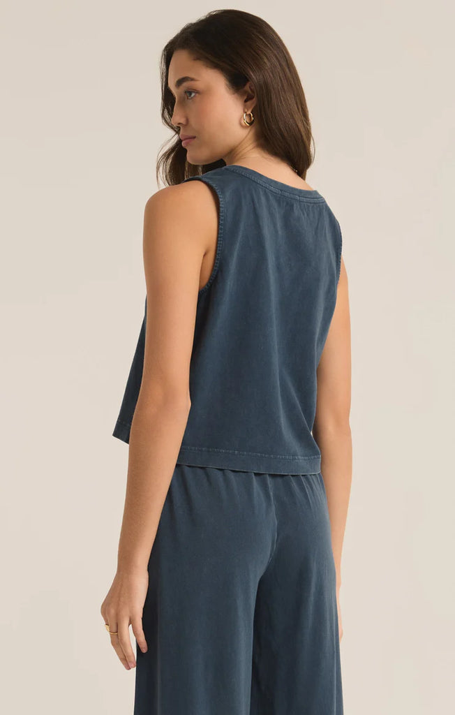 Cotton jersey v neck tank midnight color