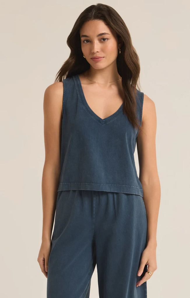Cotton jersey v neck tank midnight color