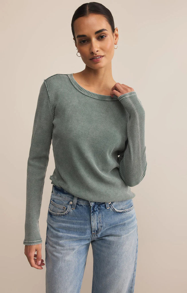 long sleeve mini thermal soft scoop neck top