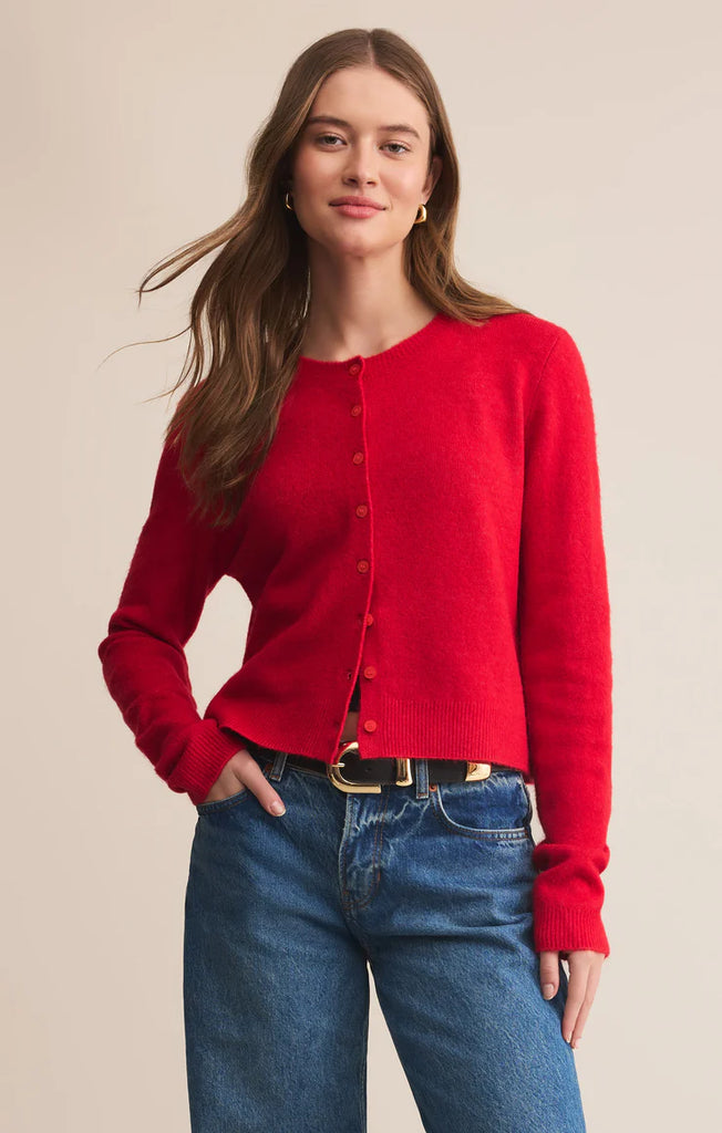 button up cozy red cardigan