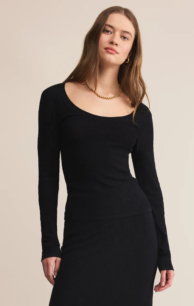 long sleeve fitted top scoop neck 