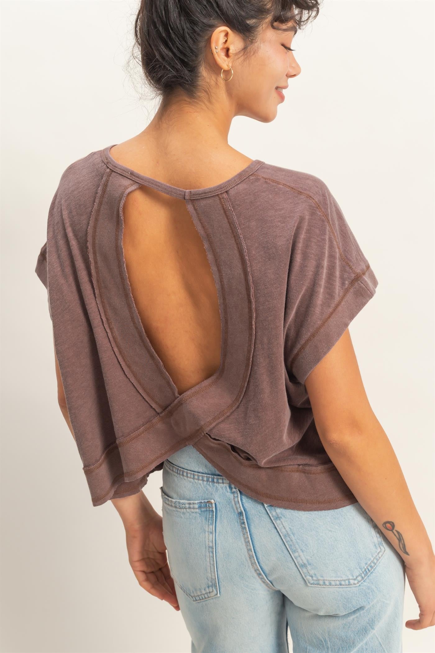 Open Back Top Chocolate - Charley's Boutique