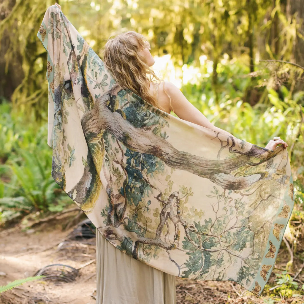 moth and tree print scarf