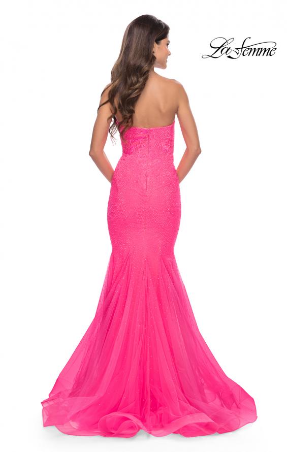 Fitted mermaid fully rhinestone embellished prom dress with strapless sweetheart neckline